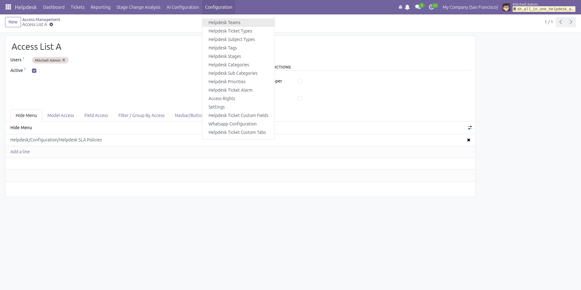 Helpdesk SLA Policies menu hidden from view