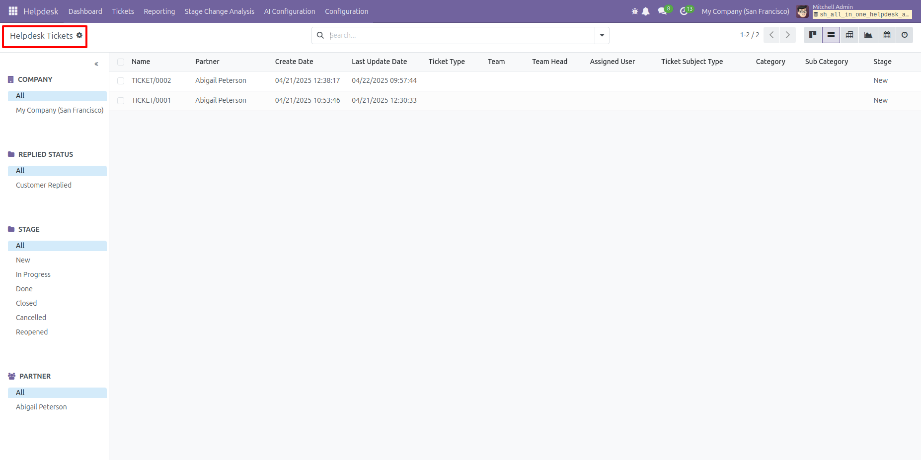 Helpdesk Kanban view without the New button