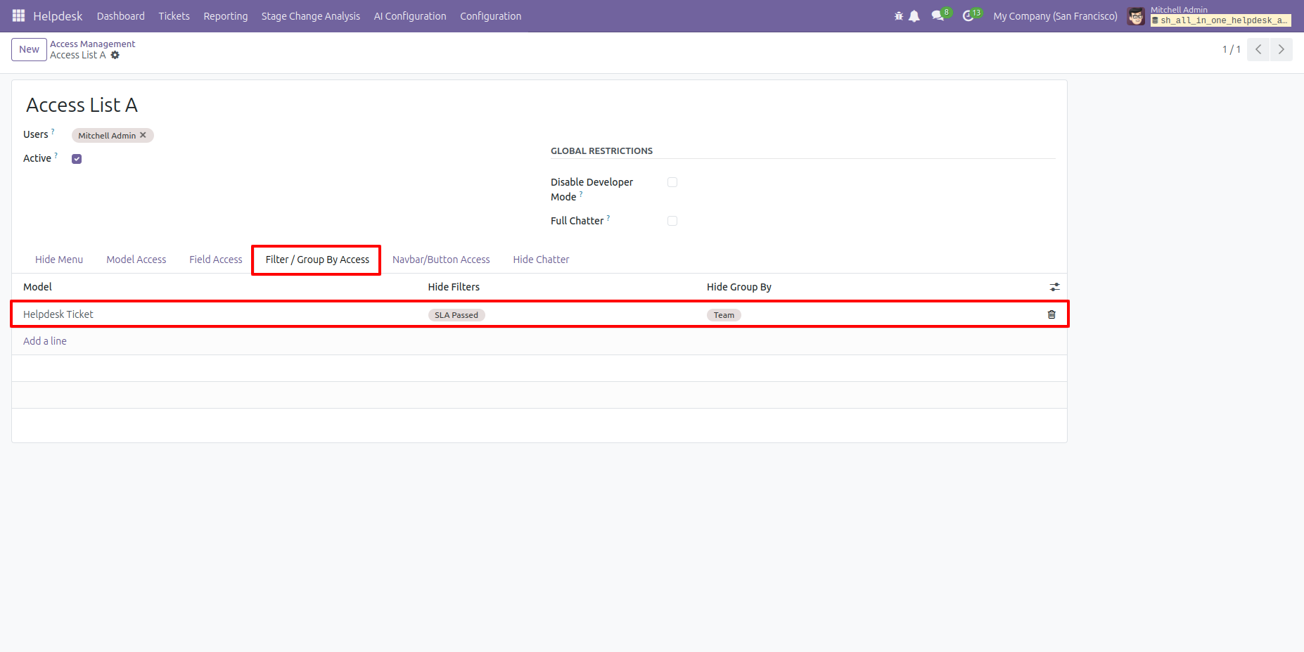 Select SLA Passed and Team in Filter and Group by Access