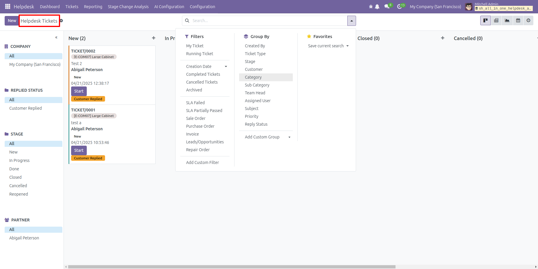 Helpdesk filters without SLA Passed and Team options