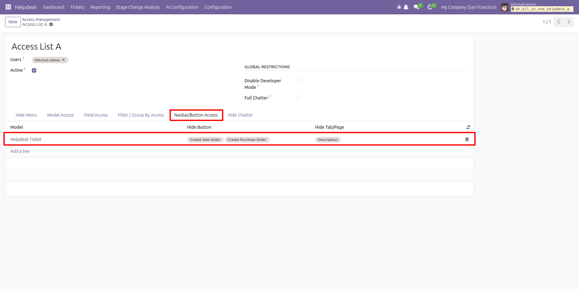 Select Sale Order, Purchase Order, and Description in access settings
