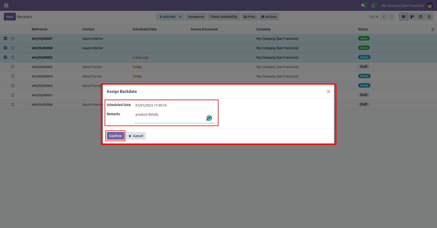 Odoo Mass Assign Backdate wizard