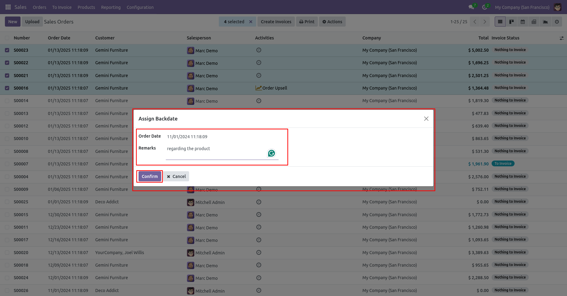 Odoo Mass Assign Backdate wizard