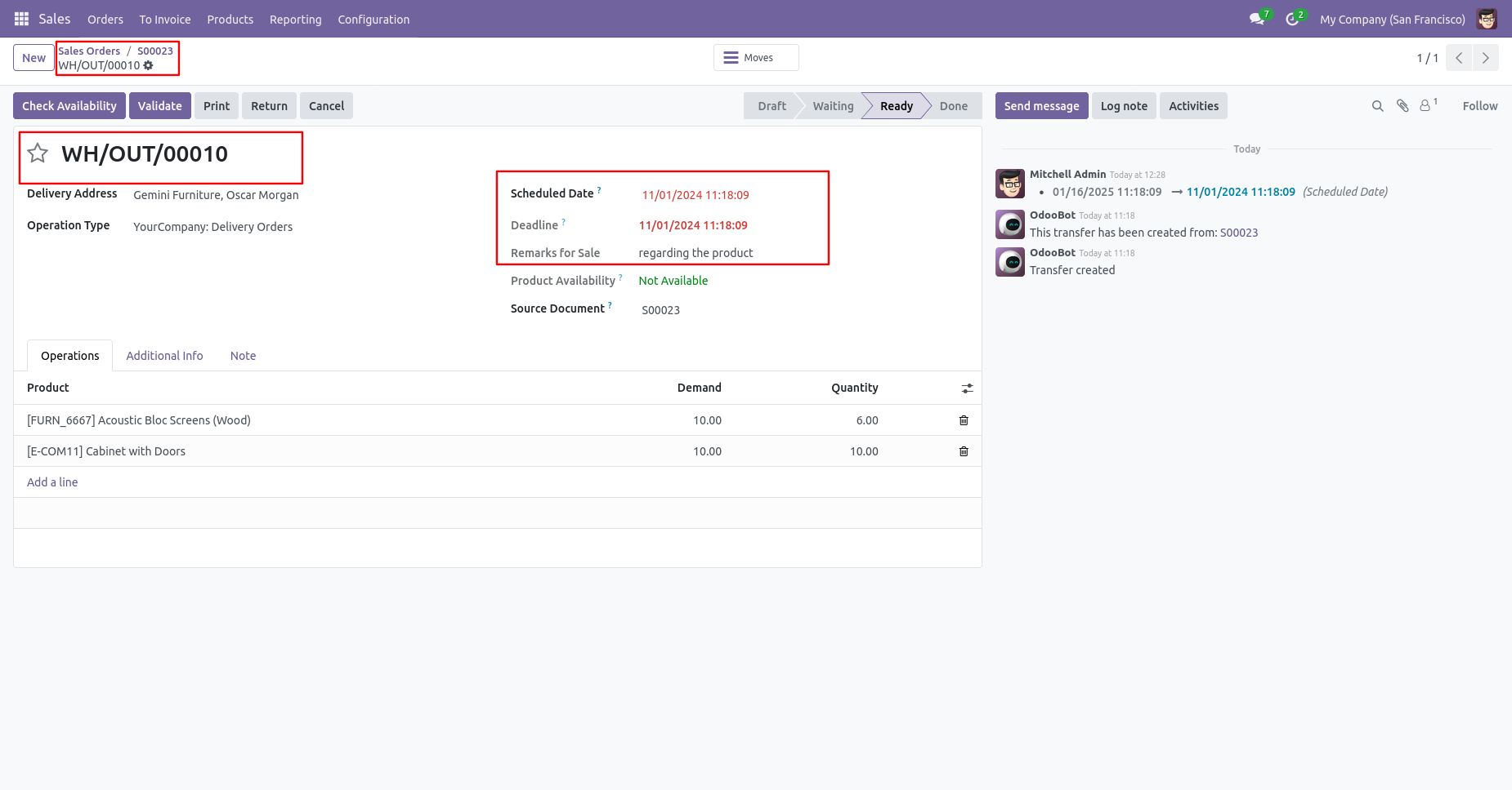 Odoo delivery order with backdate and remarks