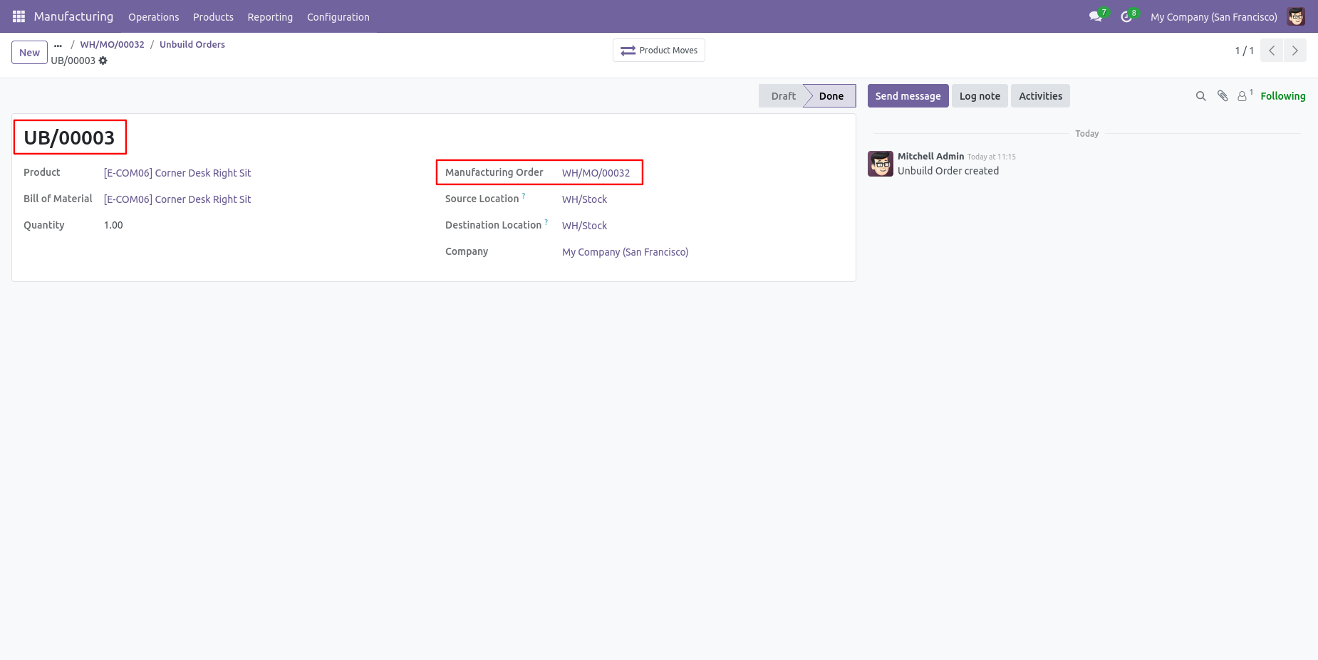Odoo unbuild order form