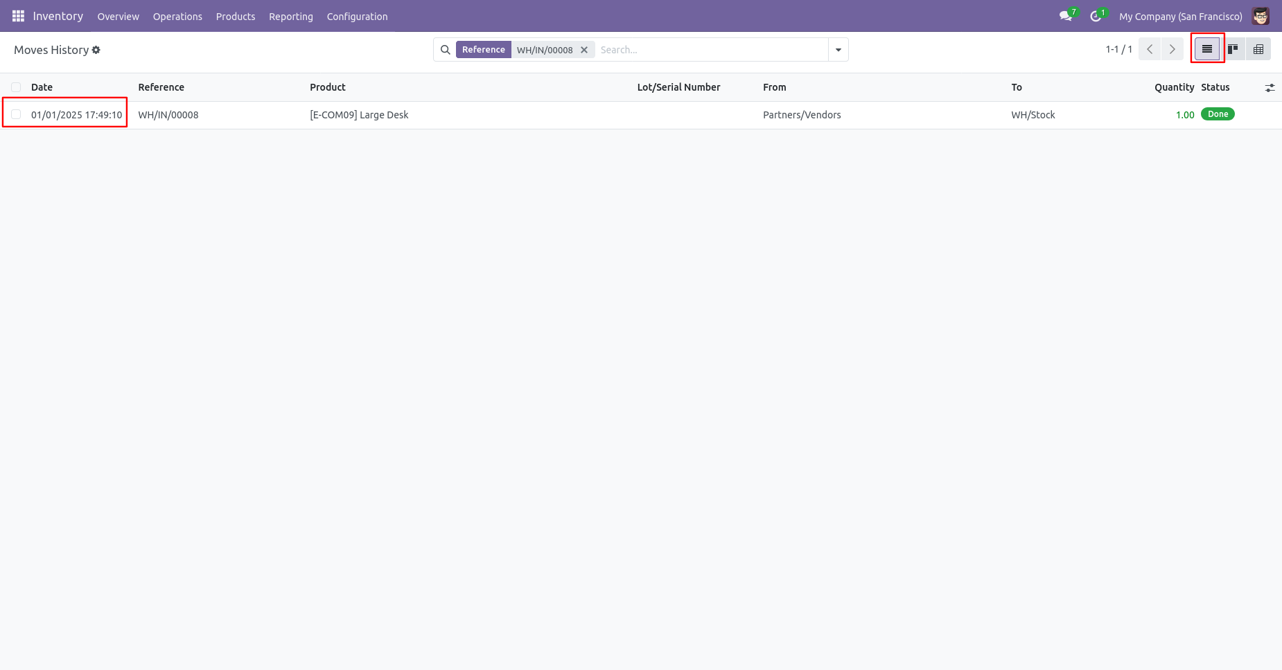 Odoo stock move history with backdate