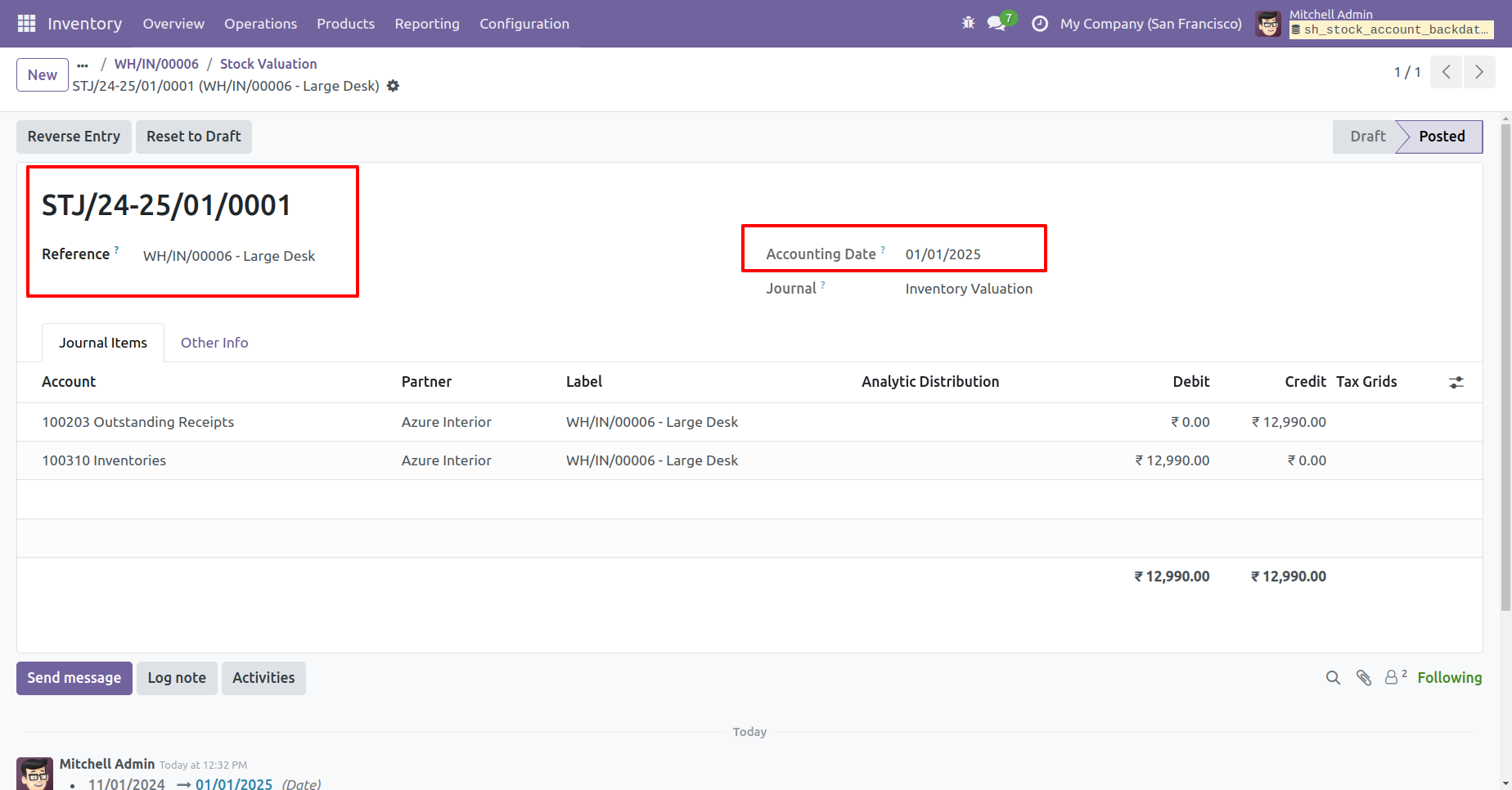 Odoo journal entries with backdate