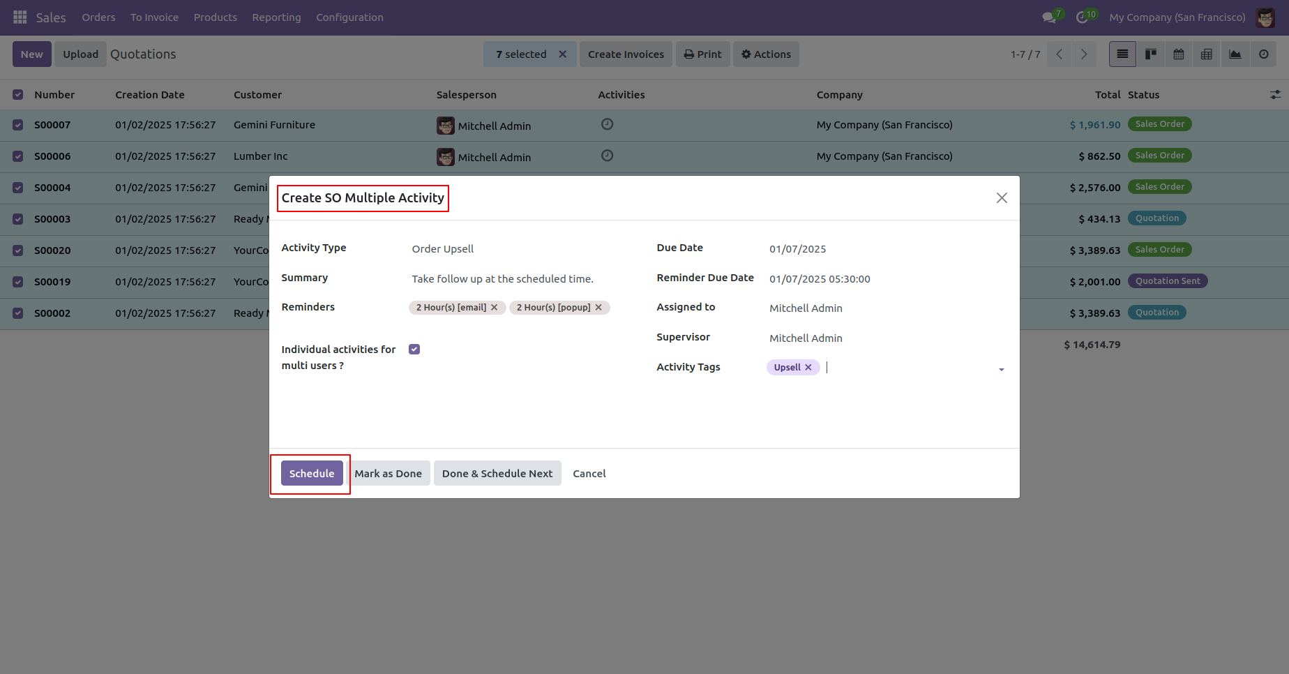 Mass activity scheduling form