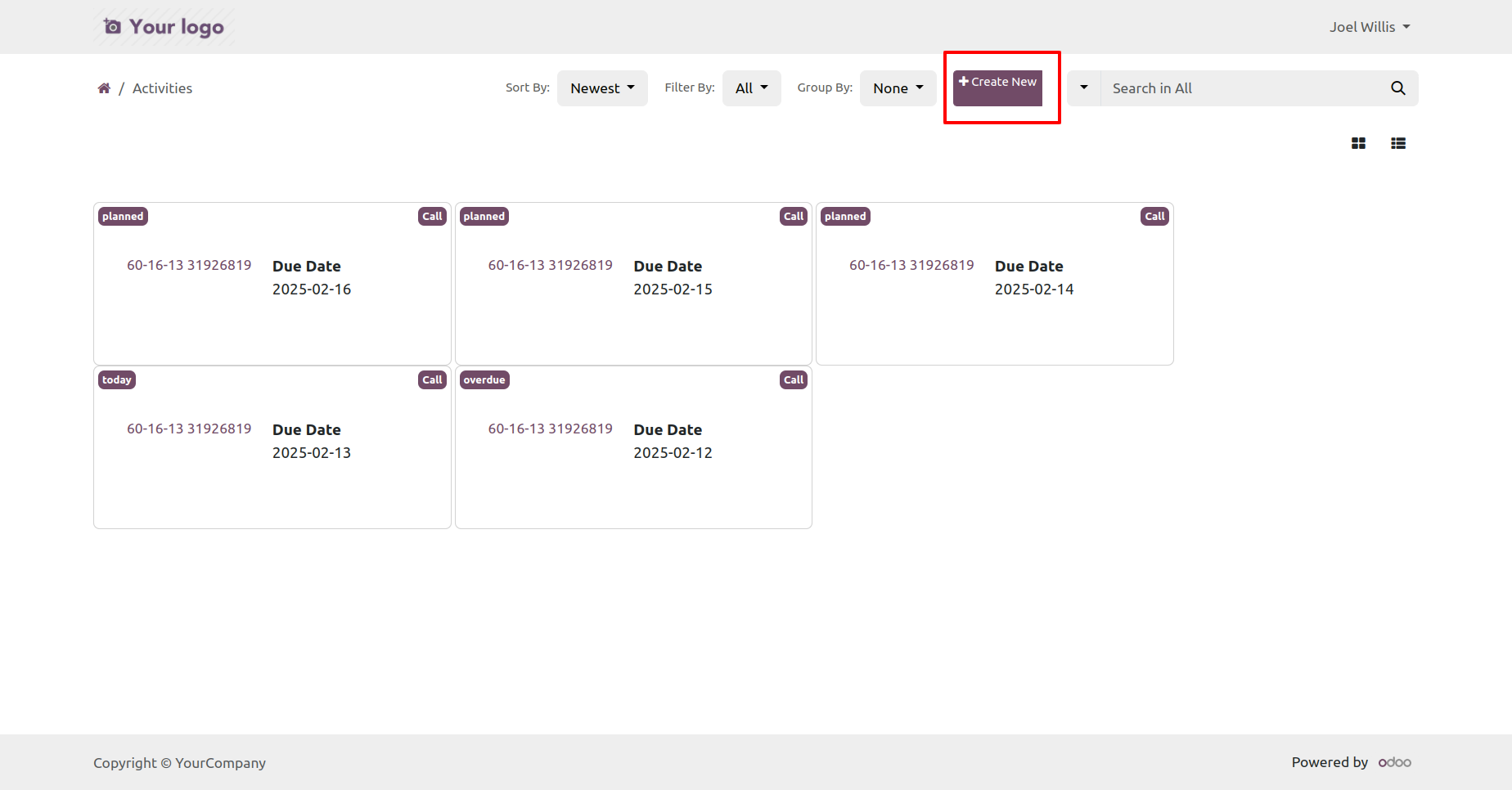 Create activity from the portal