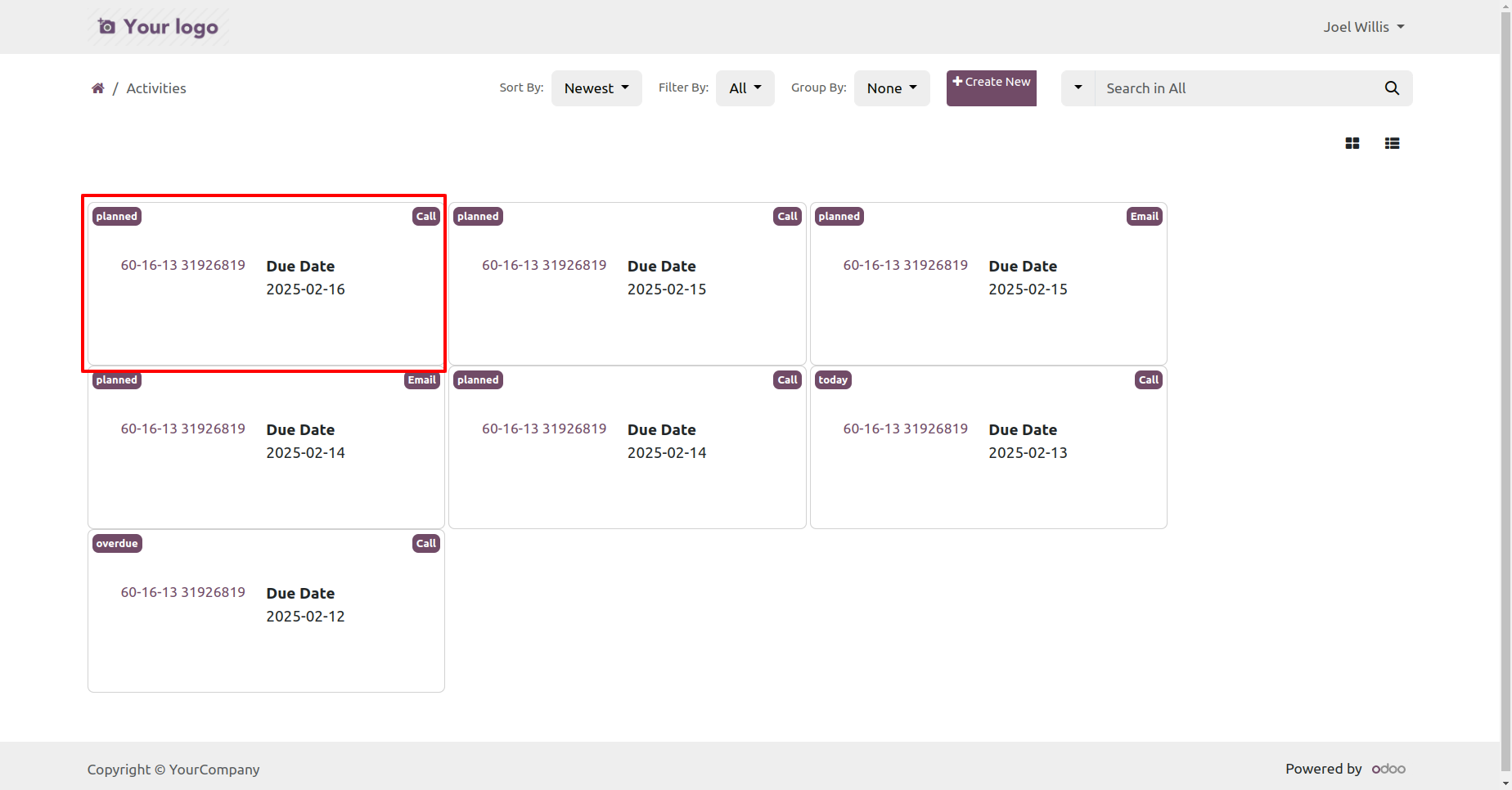 Portal activities in Kanban view