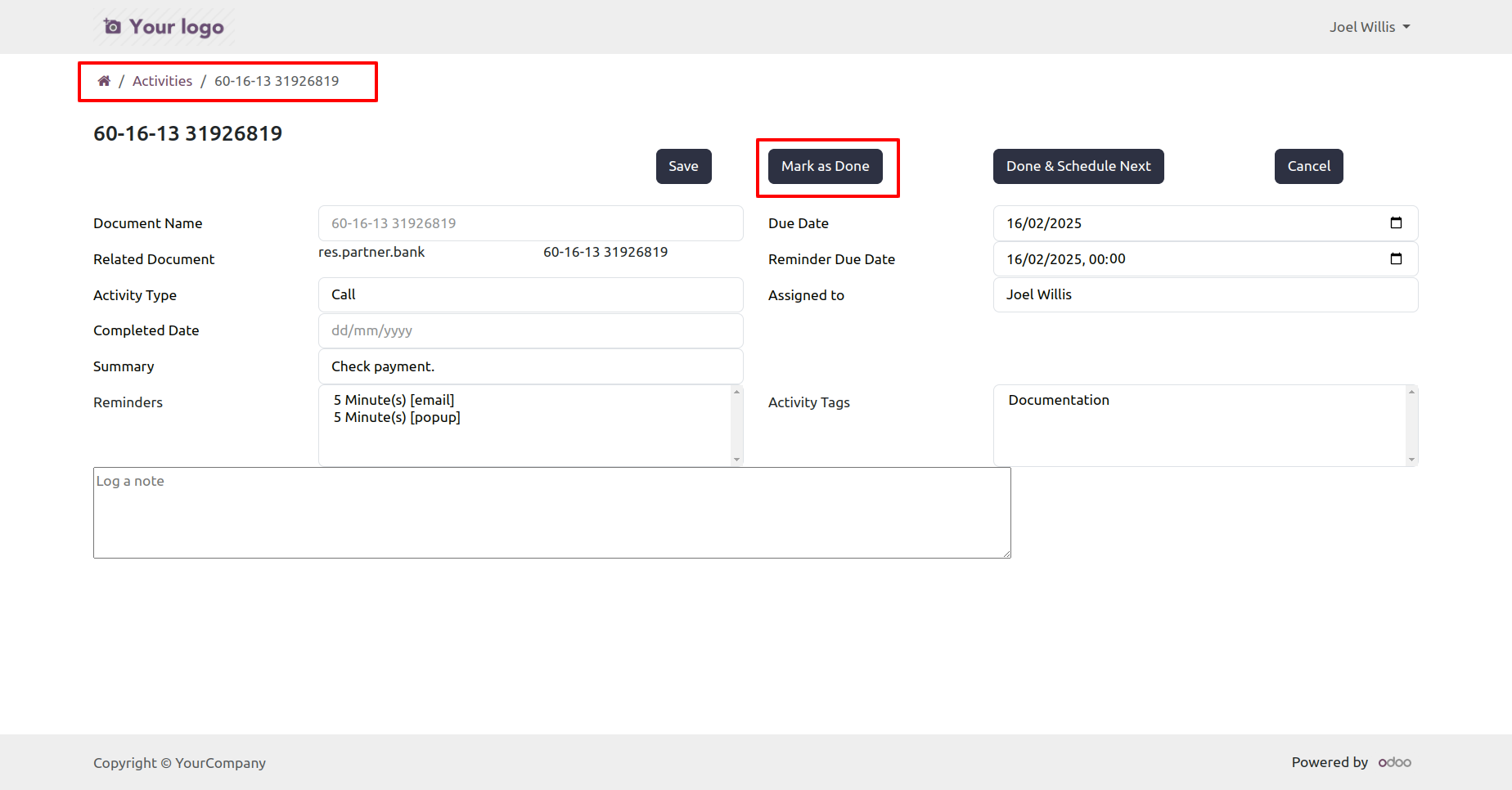 Mark activity as done in the portal