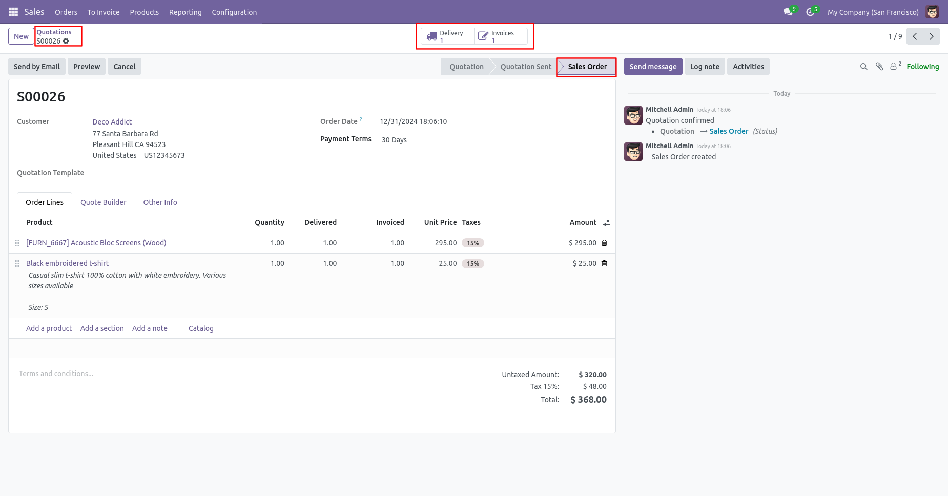 Odoo confirmed sale order