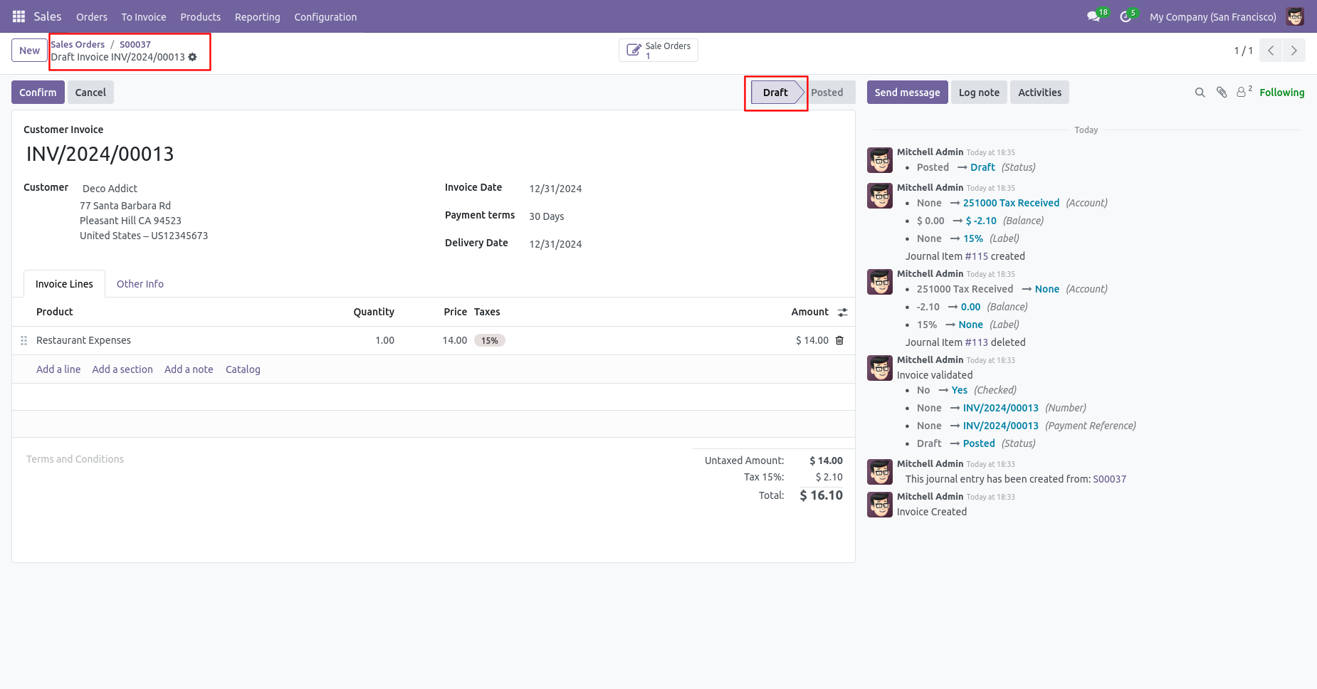 Odoo invoice reset to draft