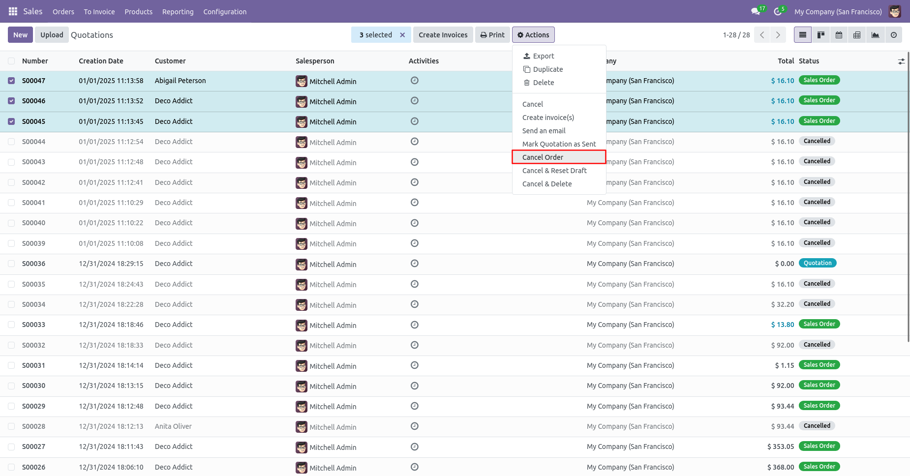 Odoo Cancel And Delete action