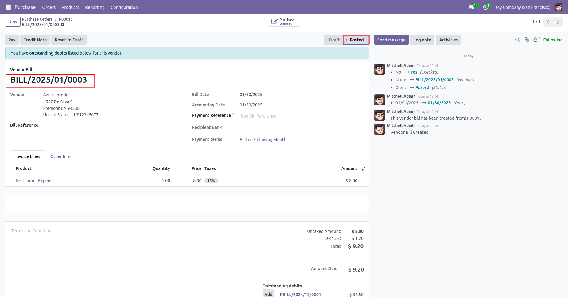 Posted purchase bill