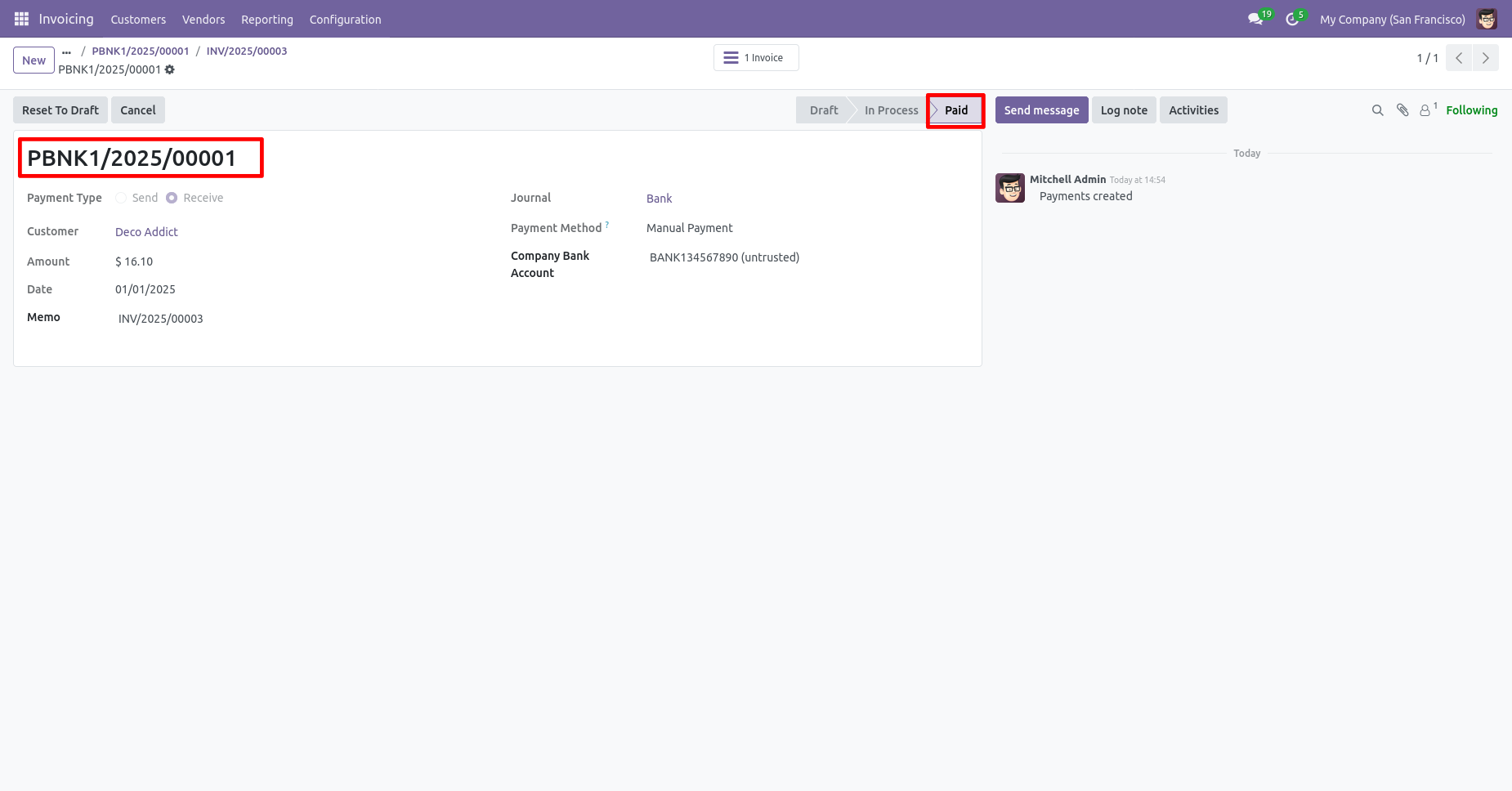 Paid invoice payment