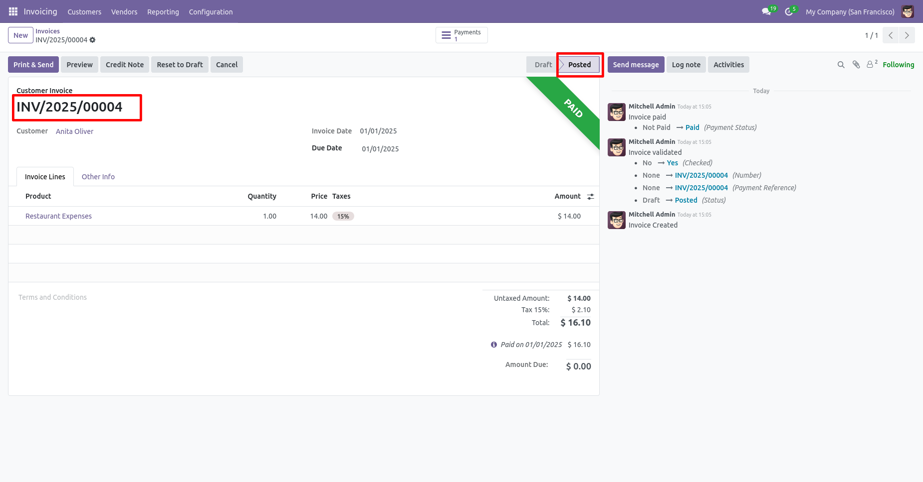 Posted customer invoice
