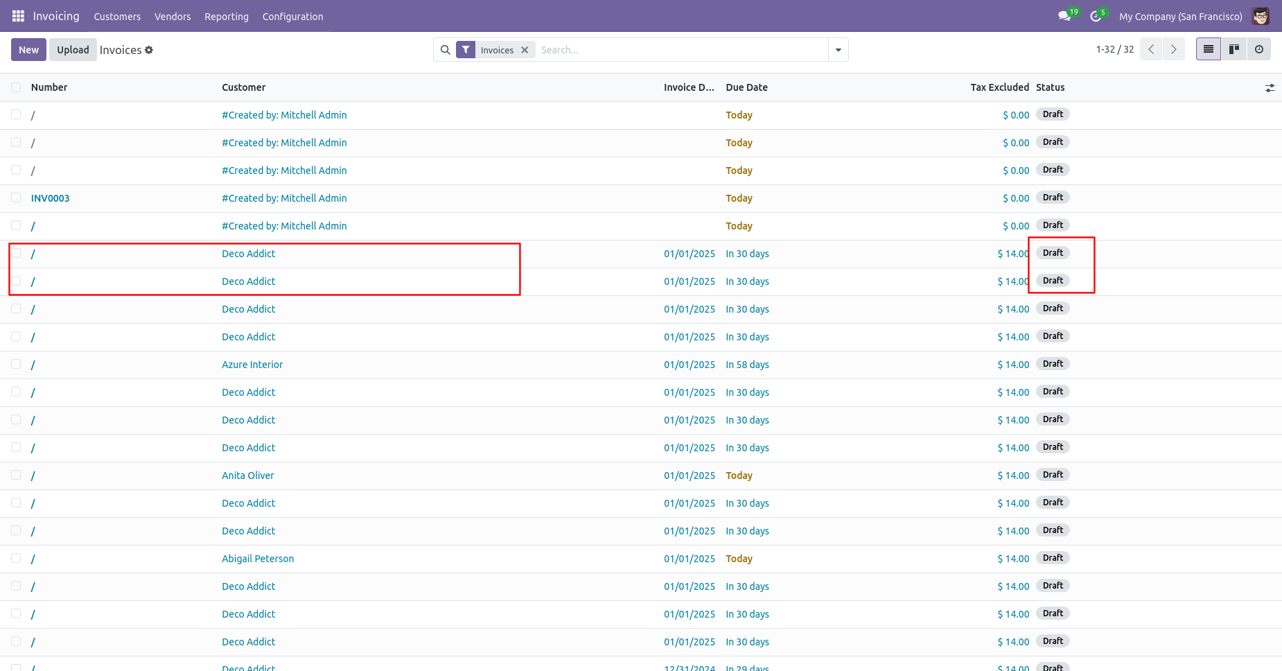 Multiple invoices reset to draft