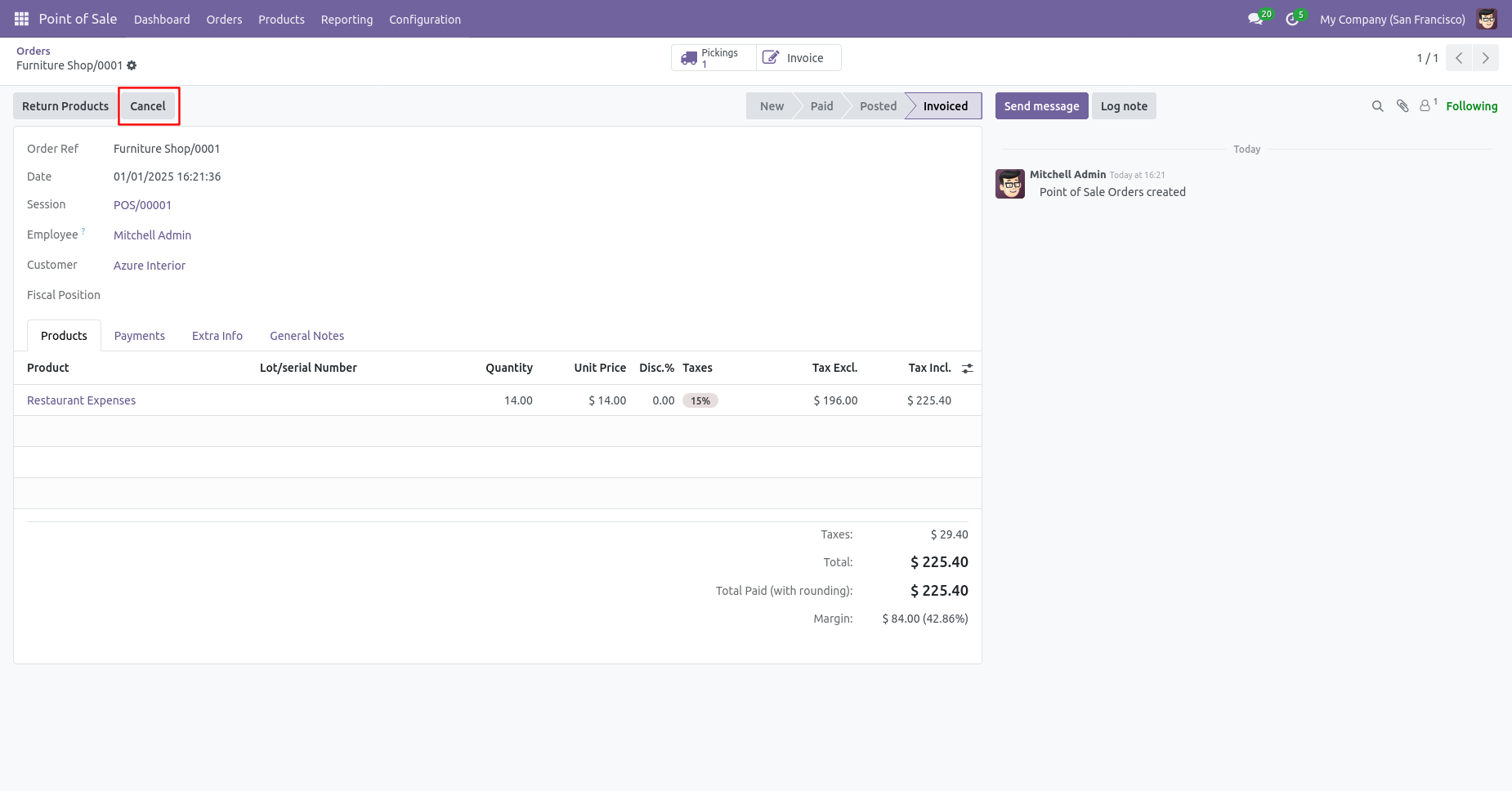 Cancel POS order button