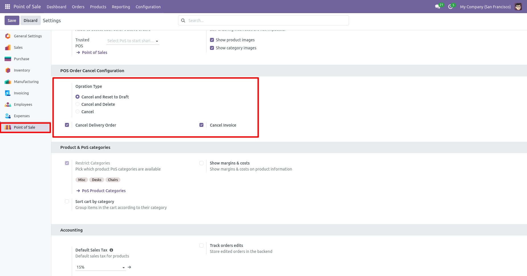 POS cancellation and reset configuration