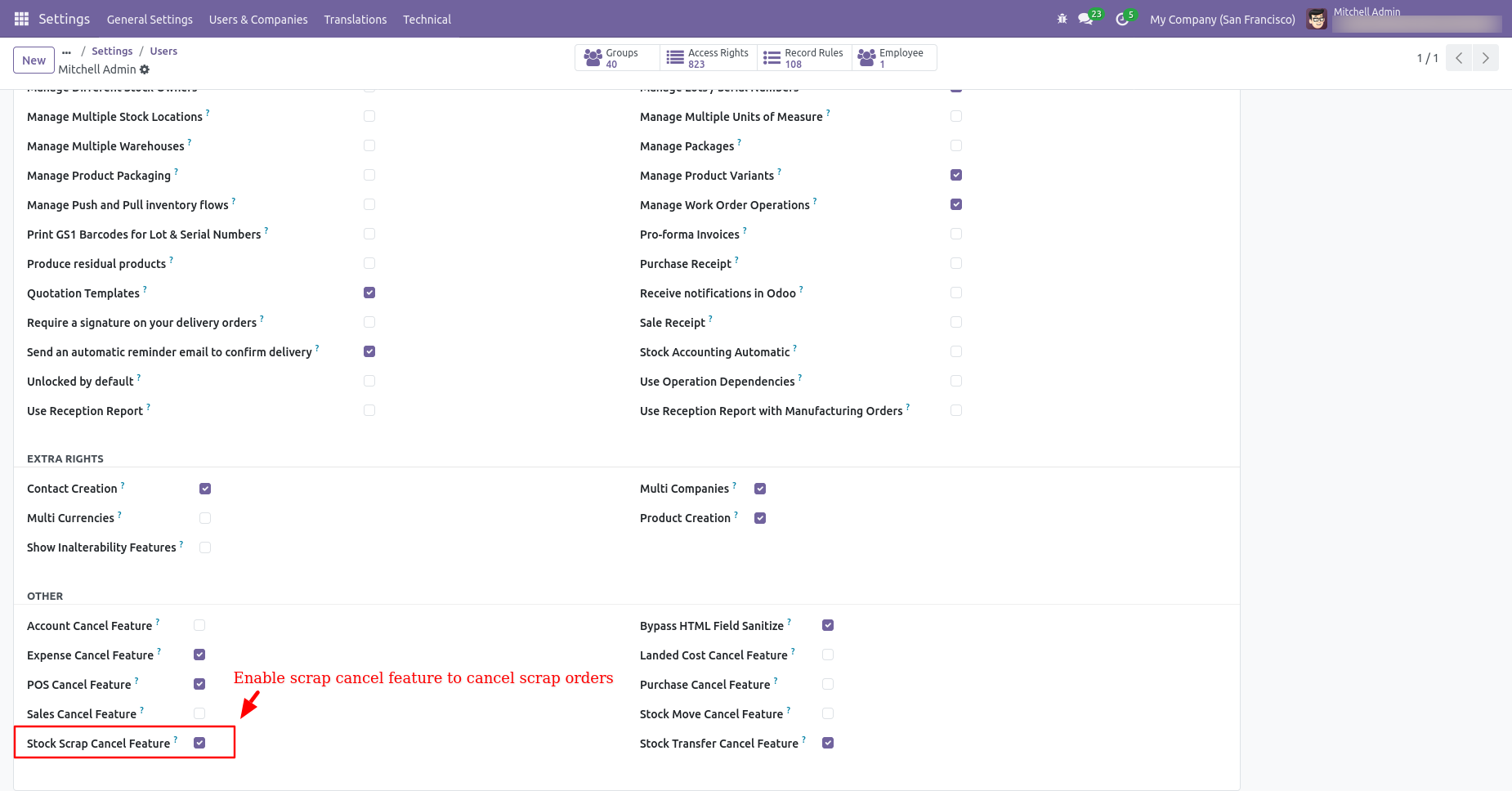 Inventory transfer cancellation configuration