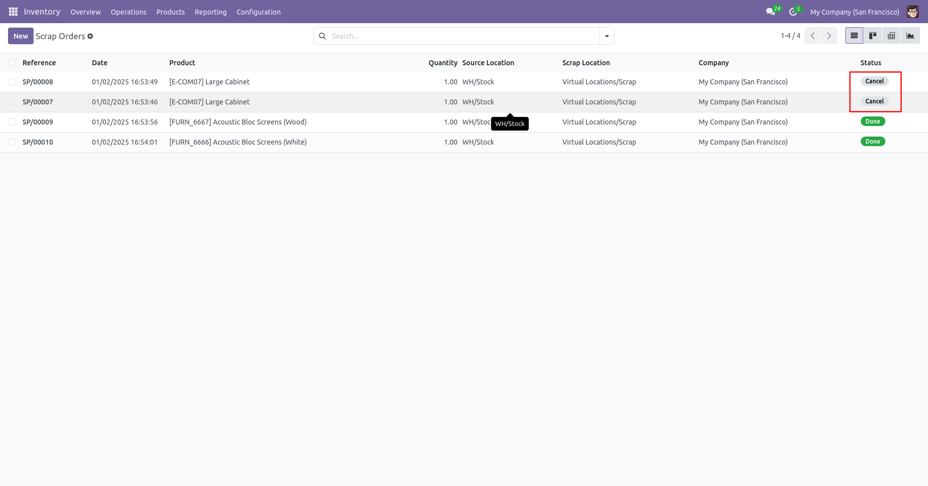 Multiple scrap orders cancelled