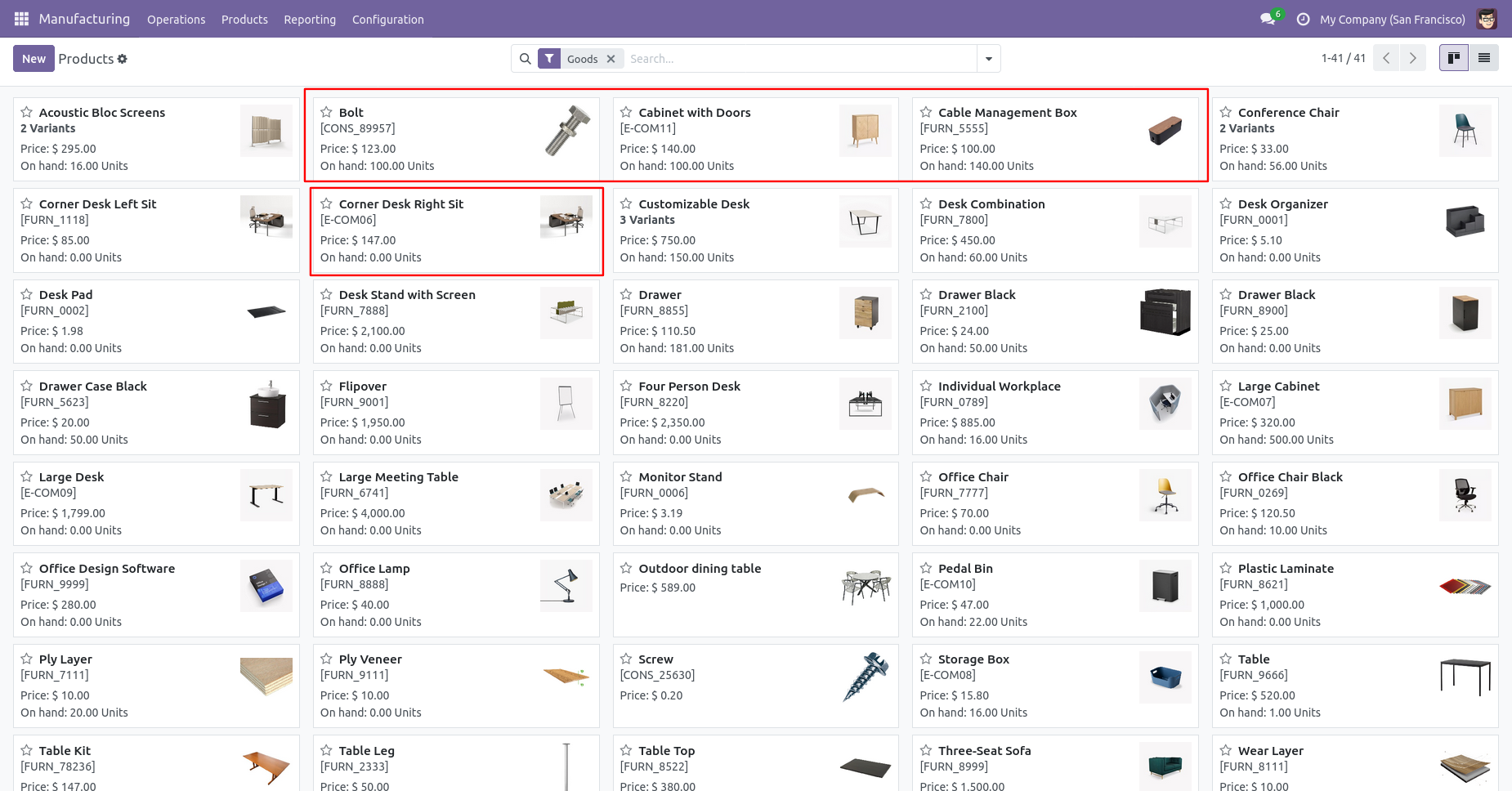 Product on-hand quantity