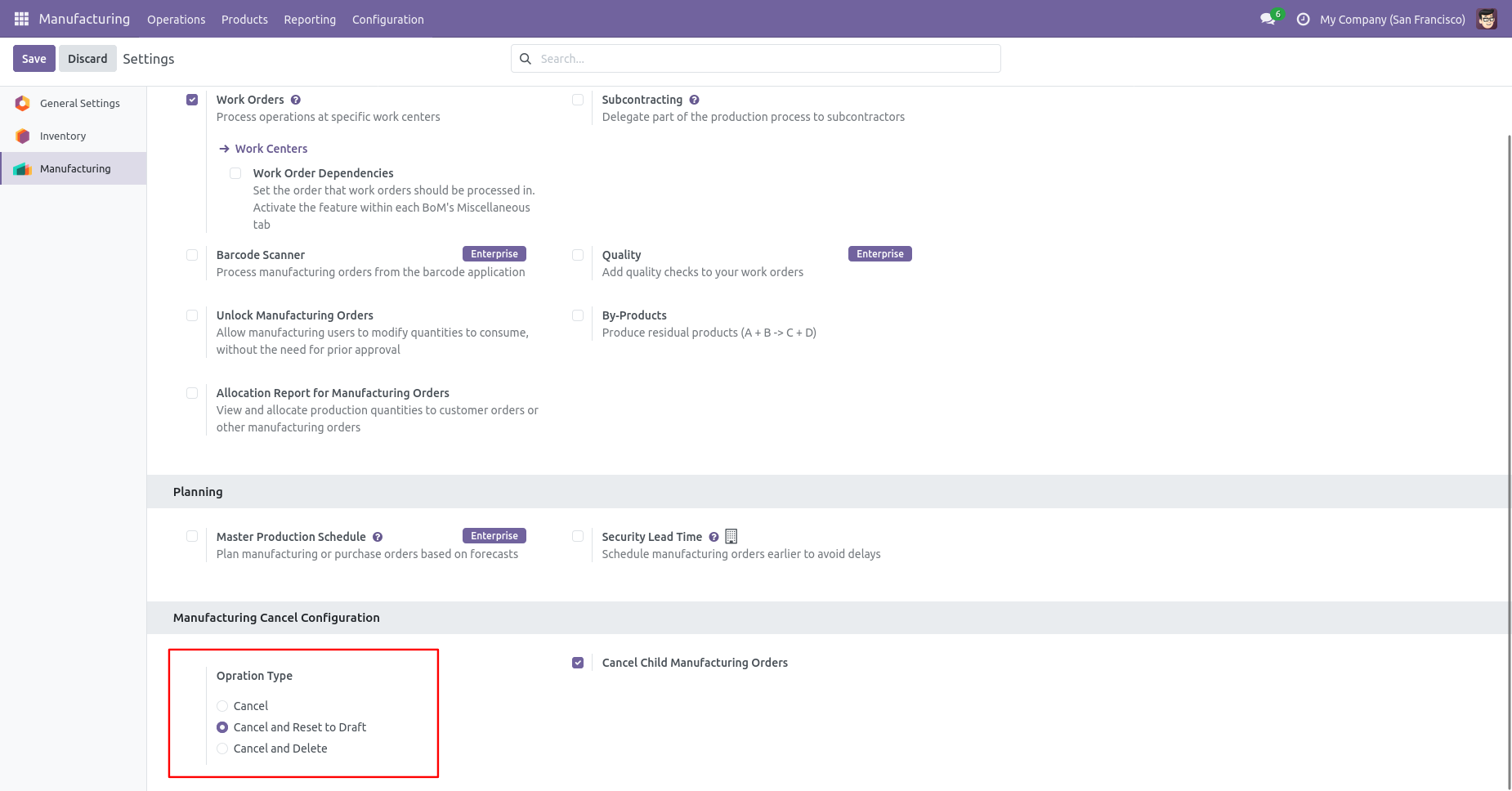 MRP cancellation and reset configuration