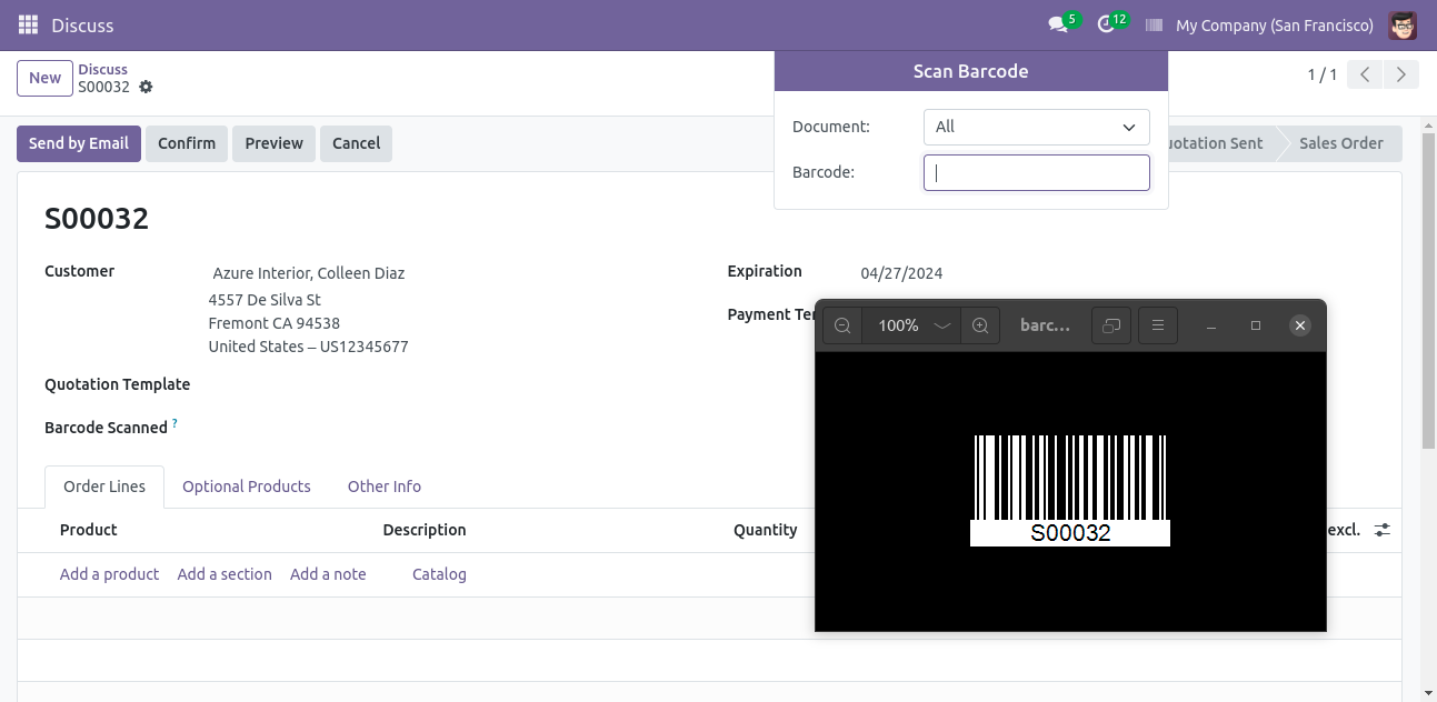 Scanning barcode opens matching sales order document