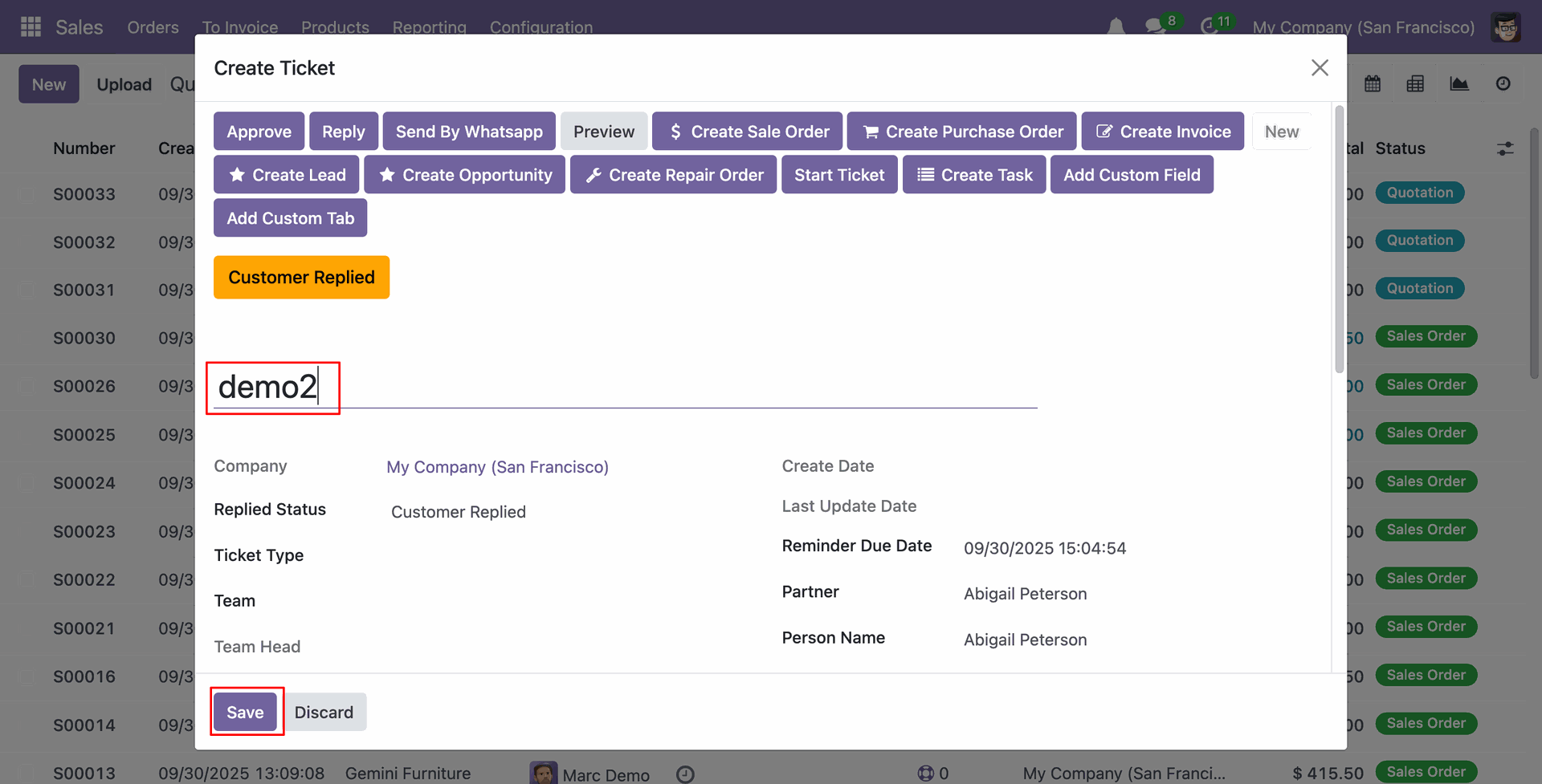 Add a new Helpdesk ticket from the Ticket Widget