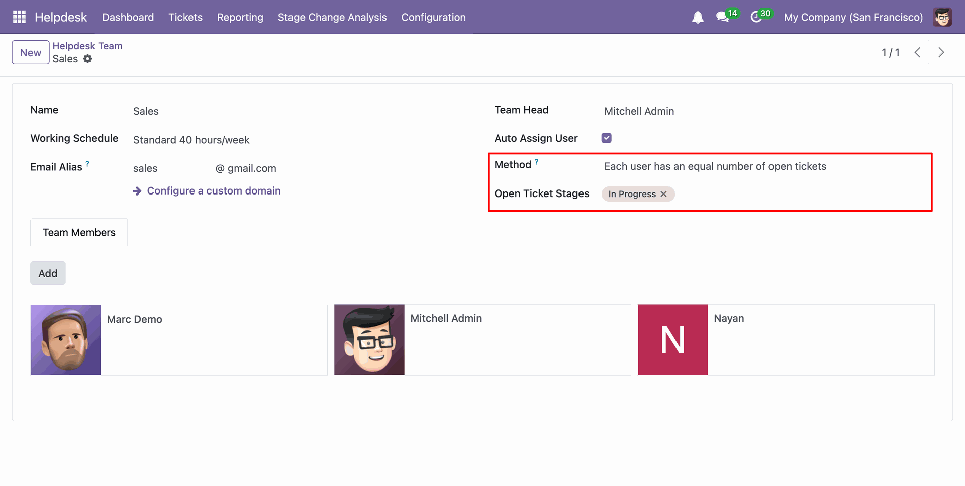 Select open ticket stages for automatic assignment