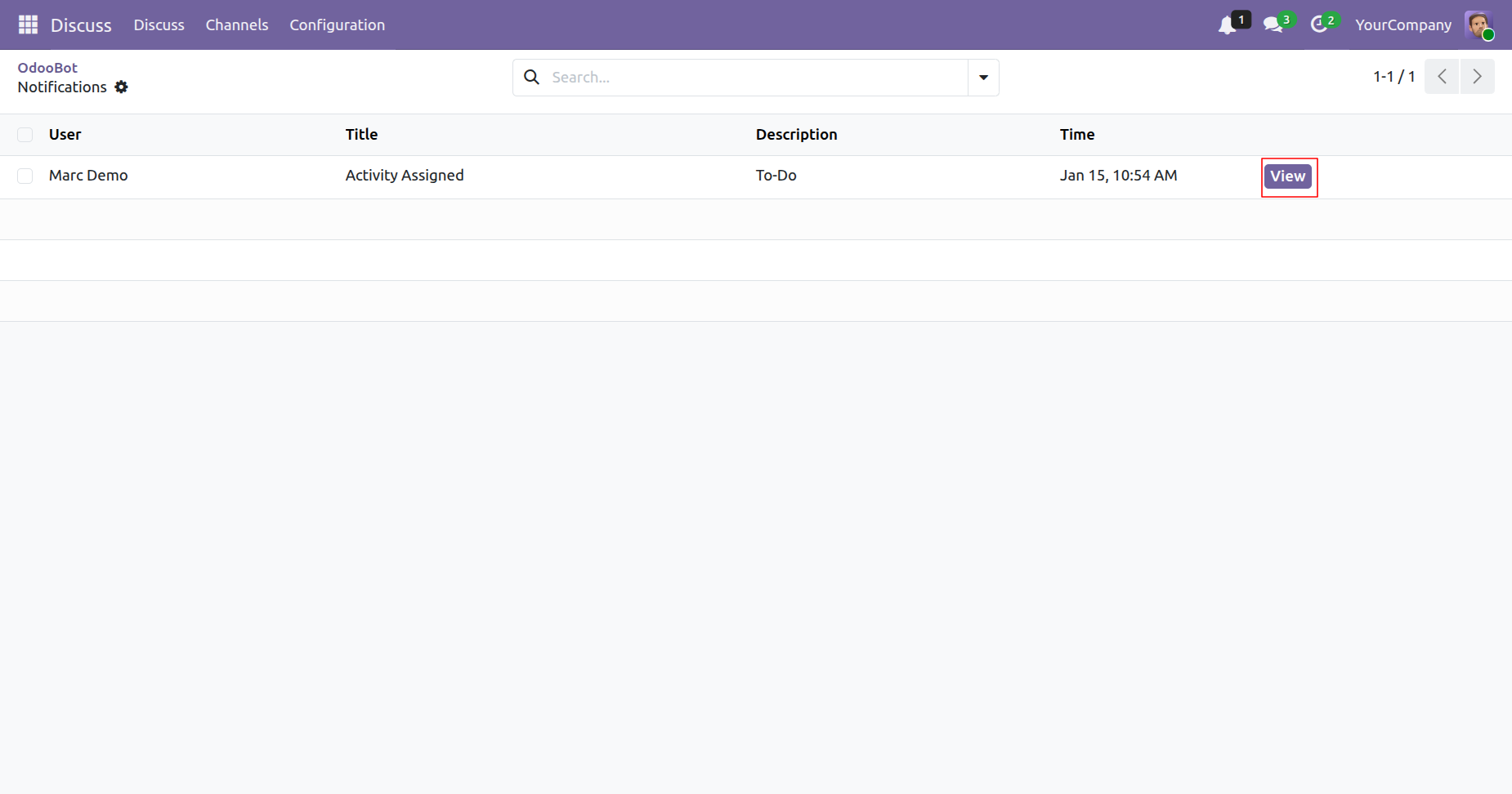 Activity notification view