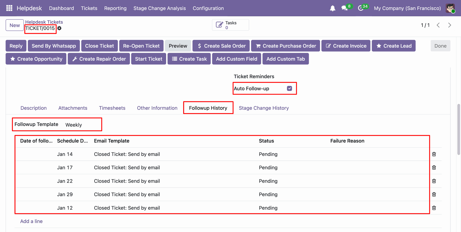 Enable follow-up options and select a follow-up template