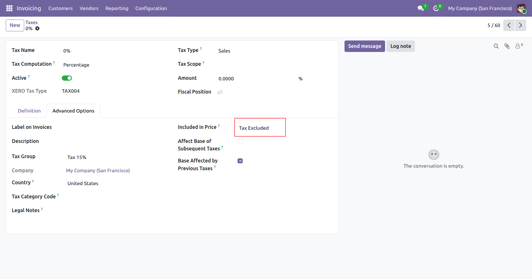 Set Included in Price to Tax Excluded in tax form