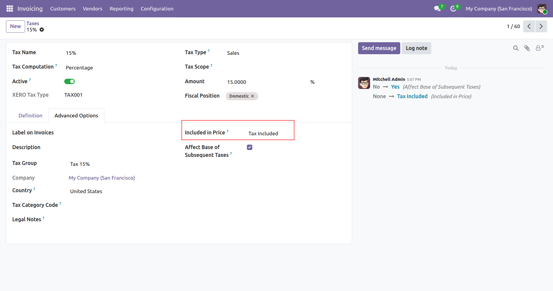 Set Included in Price to Tax Included in tax form