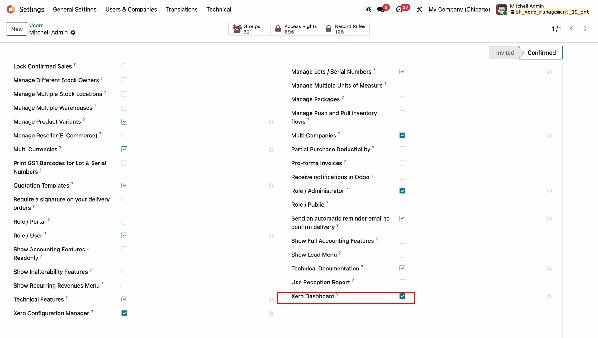 Enable Xero Dashboard setting