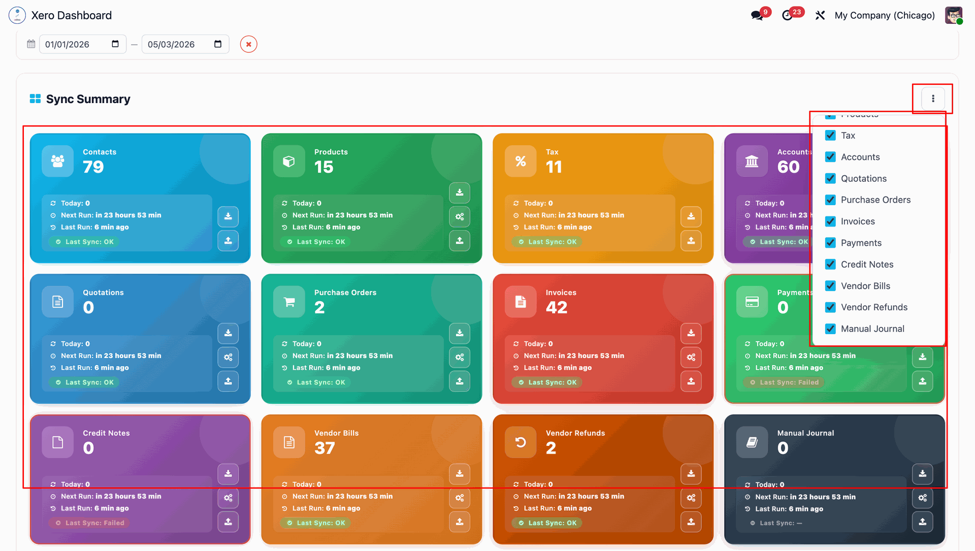 Enable or disable sync models on Xero Dashboard