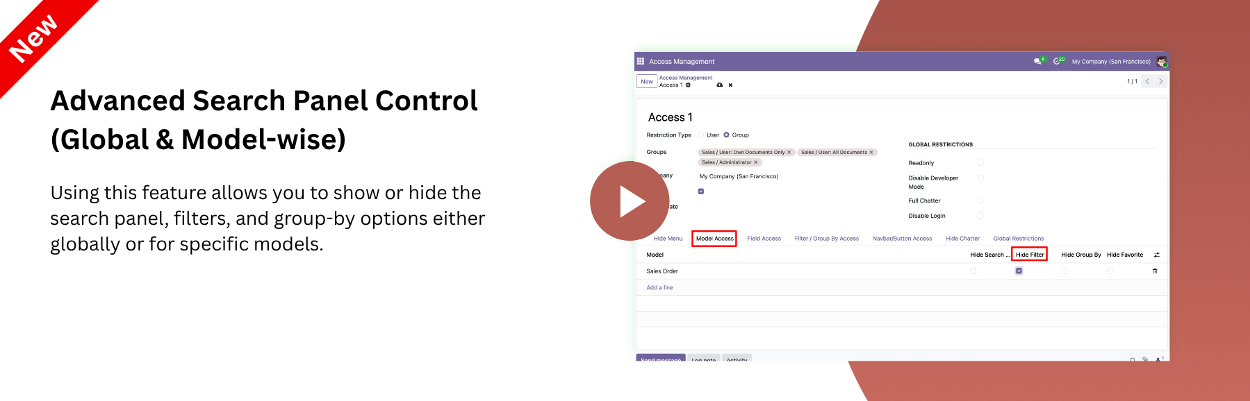 Advanced Search Panel Control (Global & Model-wise)