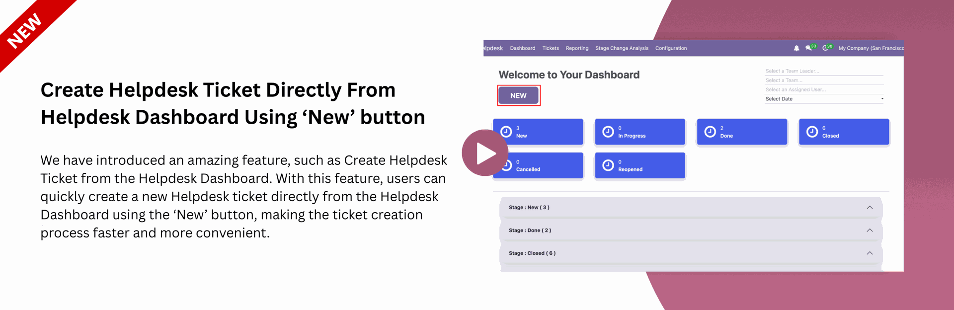 Create Helpdesk Ticket Directly From Helpdesk Dashboard