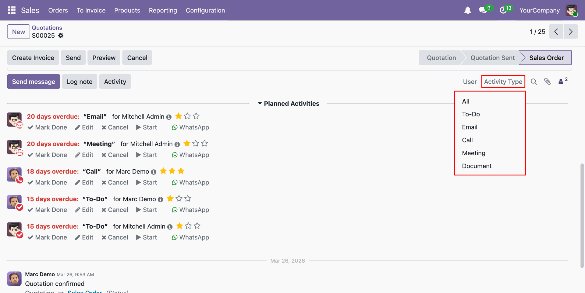 Filter chatter activities by Activity Type.
