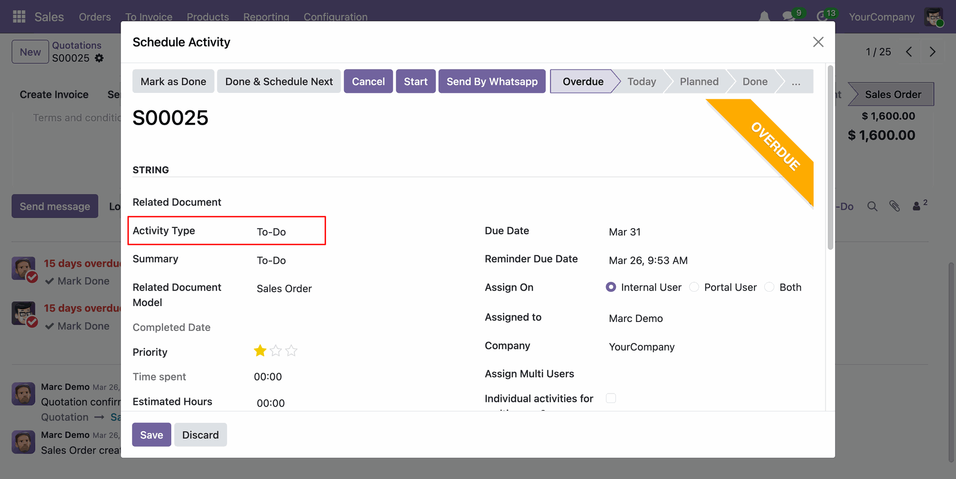 View the Activity Type in the schedule activity details.