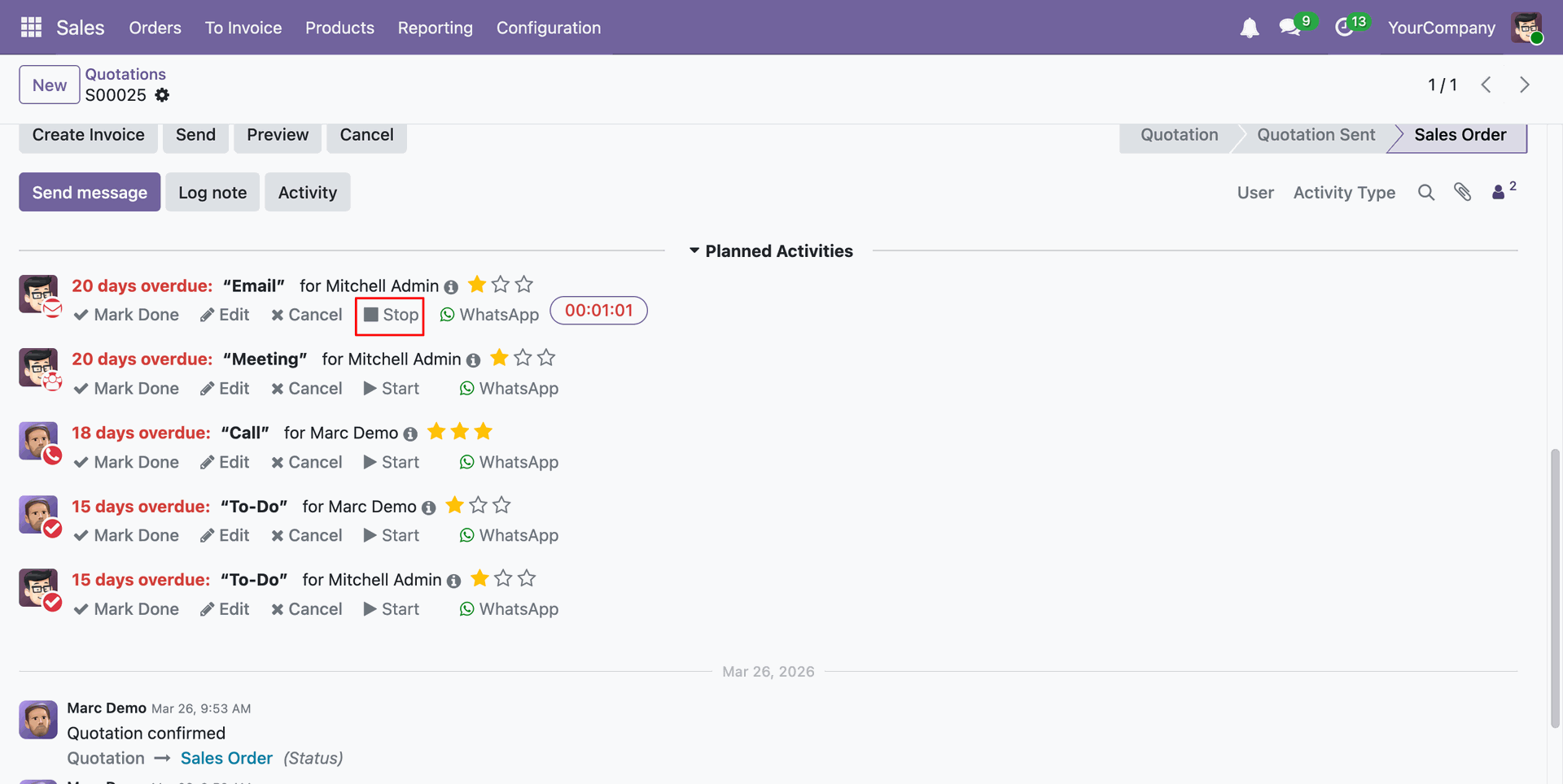 Stop the running activity timer from the chatter.