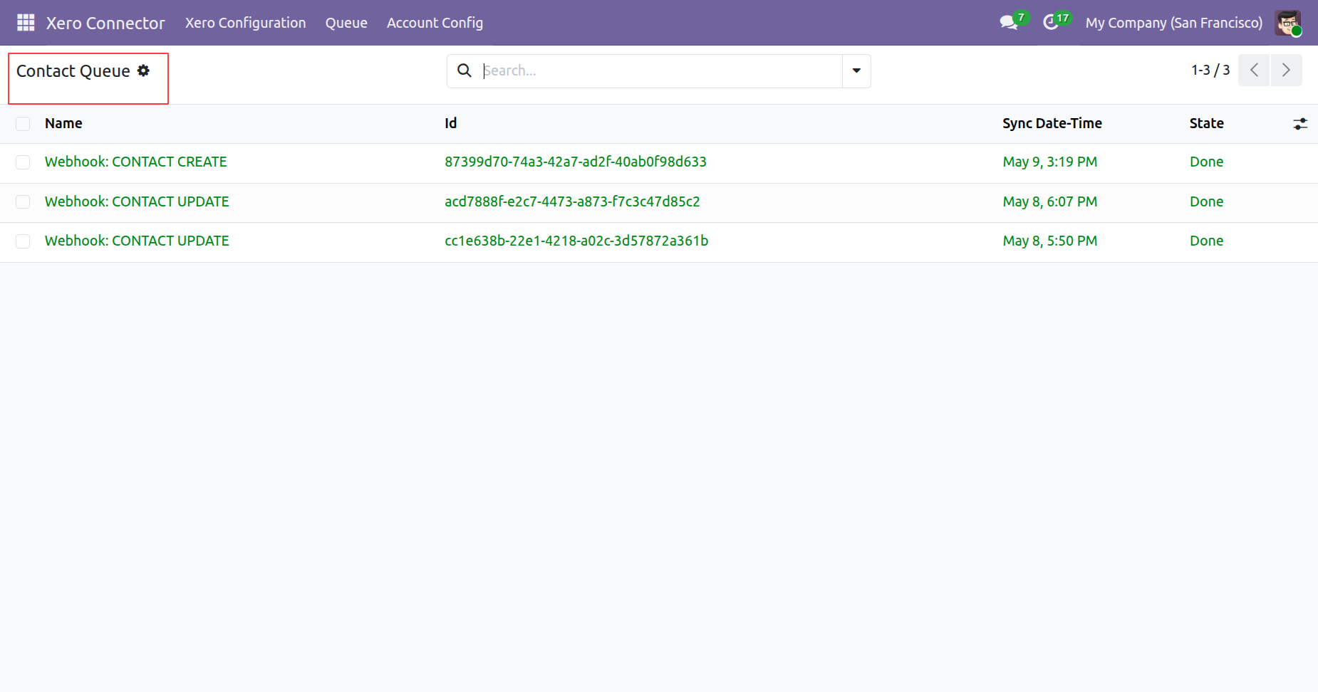 Contact Queue synced via webhook in Odoo