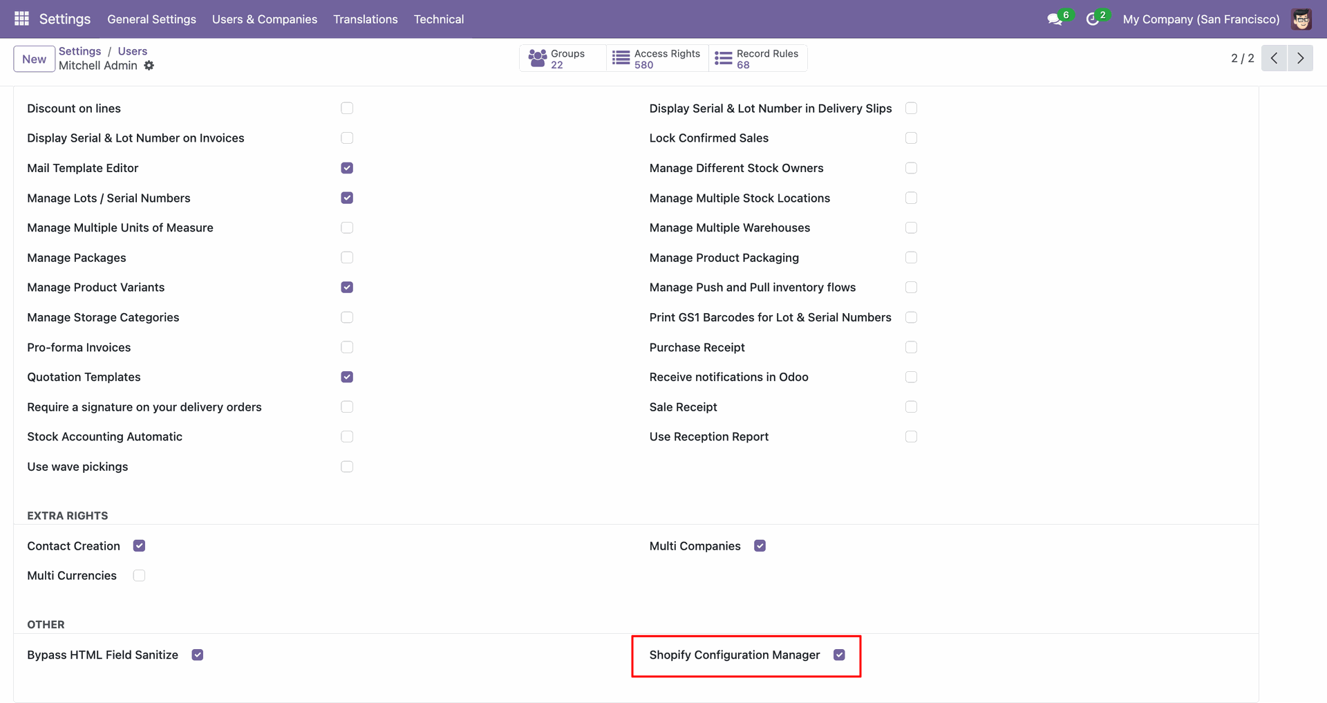 Access Rights interface screenshot