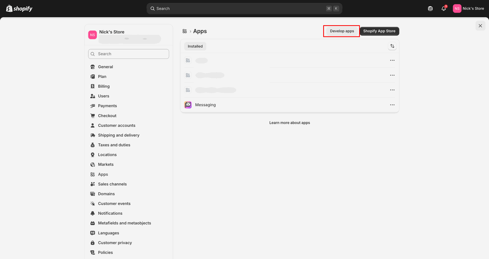Shopify Credential interface screenshot