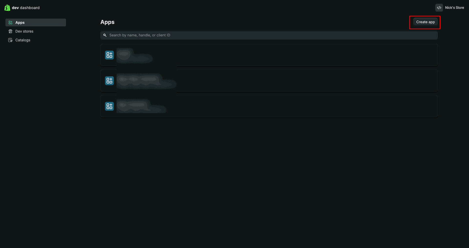 Shopify Credential interface screenshot