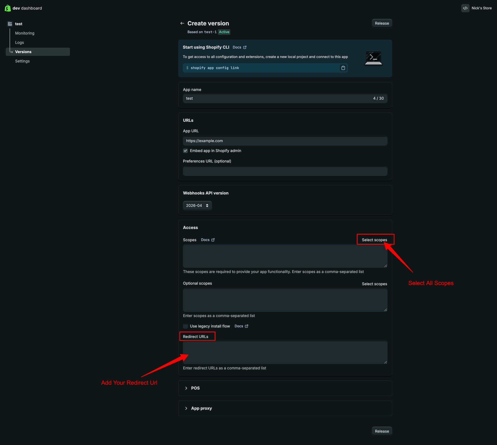 Shopify Credential interface screenshot