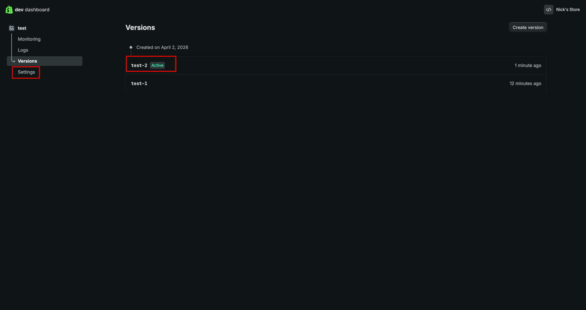 Shopify Credential interface screenshot