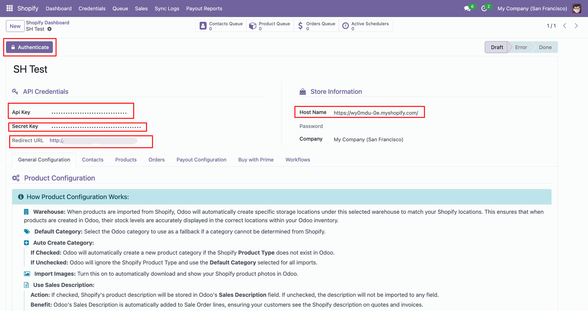Shopify Credential interface screenshot