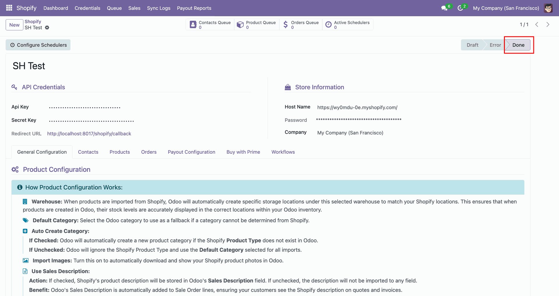 Shopify Credential interface screenshot